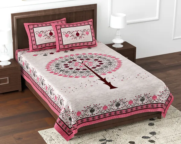 Pink_Cotton_Prosperity_Tree_Double_Bedsheet_With_Pillow_Cover_70X100_Cm